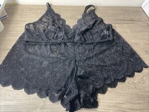 Plus Size 4XL Black Lace Lingerie Set Sheer Bralette Cami Shorts Sleepwear 2pc